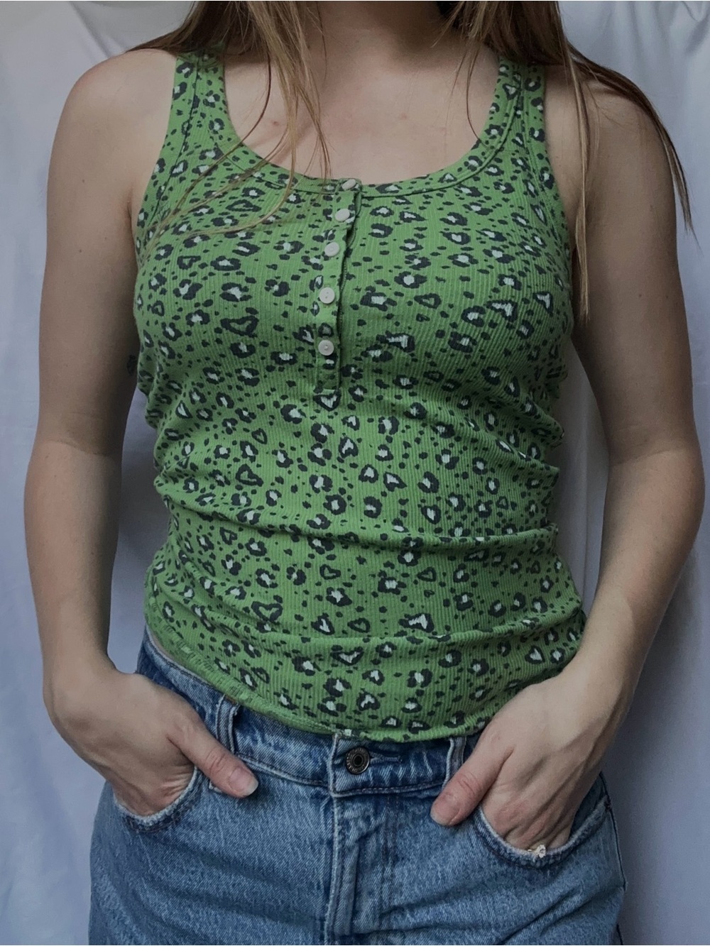 aerie Green Leopard-Print Ribbed Tank